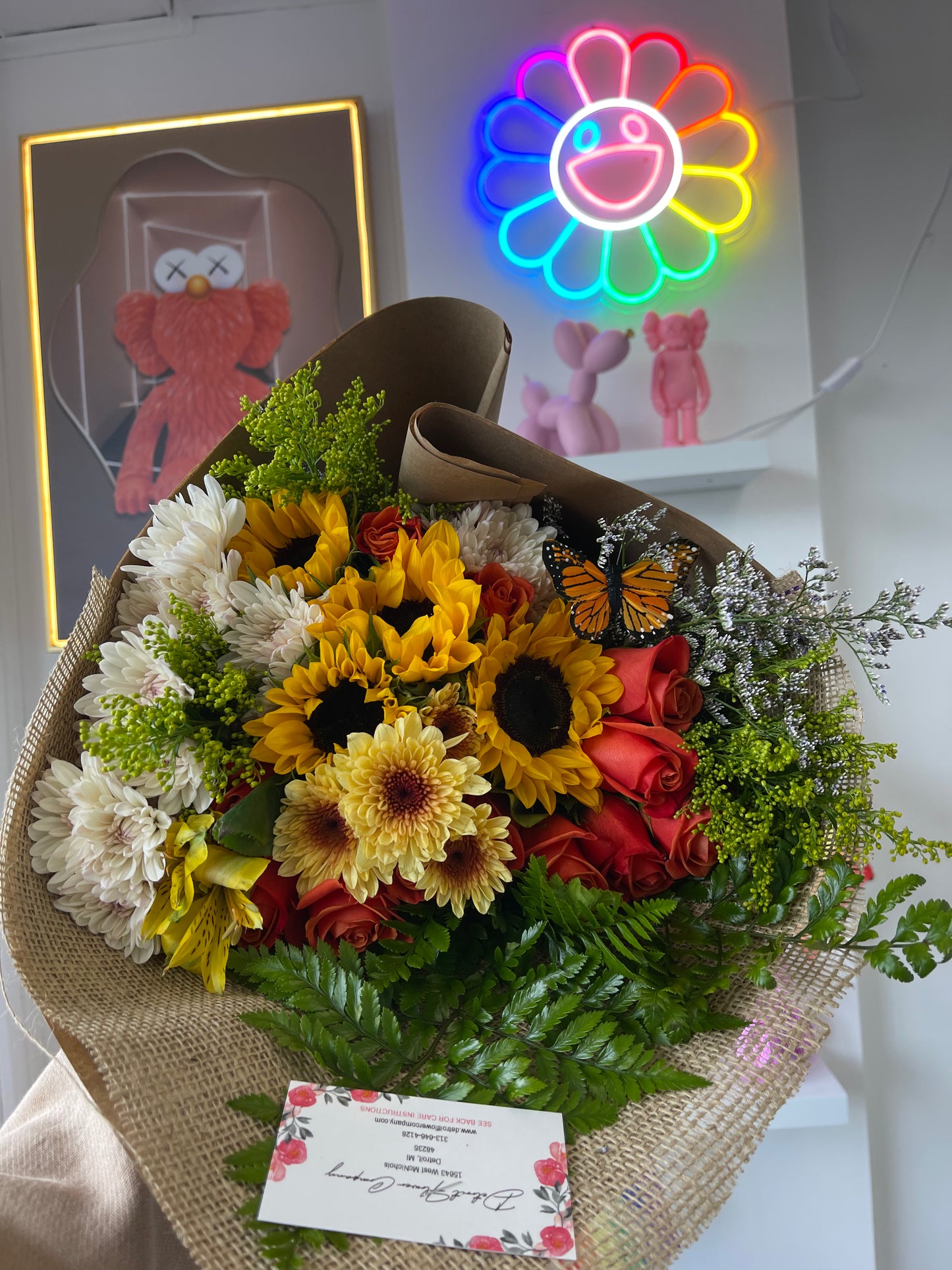 Wrapped Roses & Sunflowers