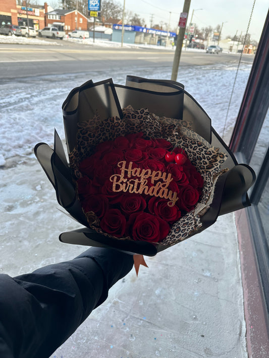 Cheetah & Cherries HBD Bouquet