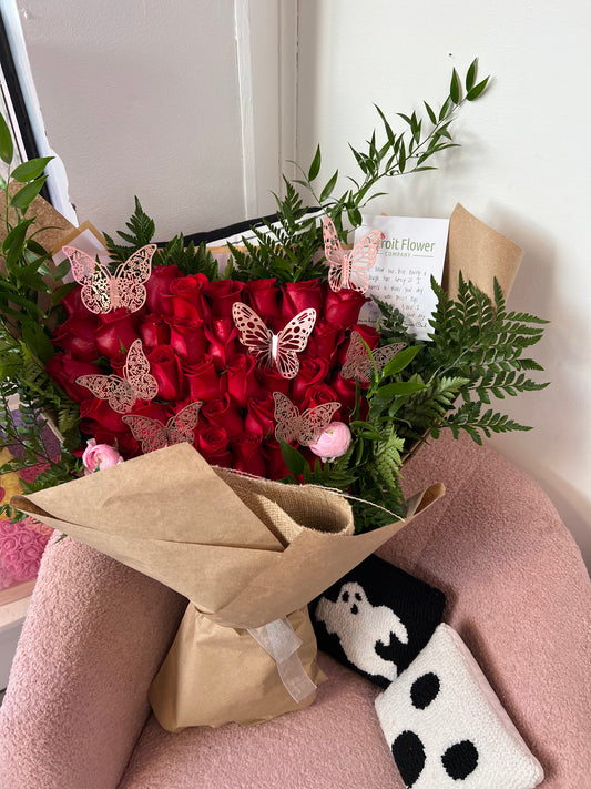 50 Long Roses Shop 50 Rose Bouquets – Detroit Flower Company
