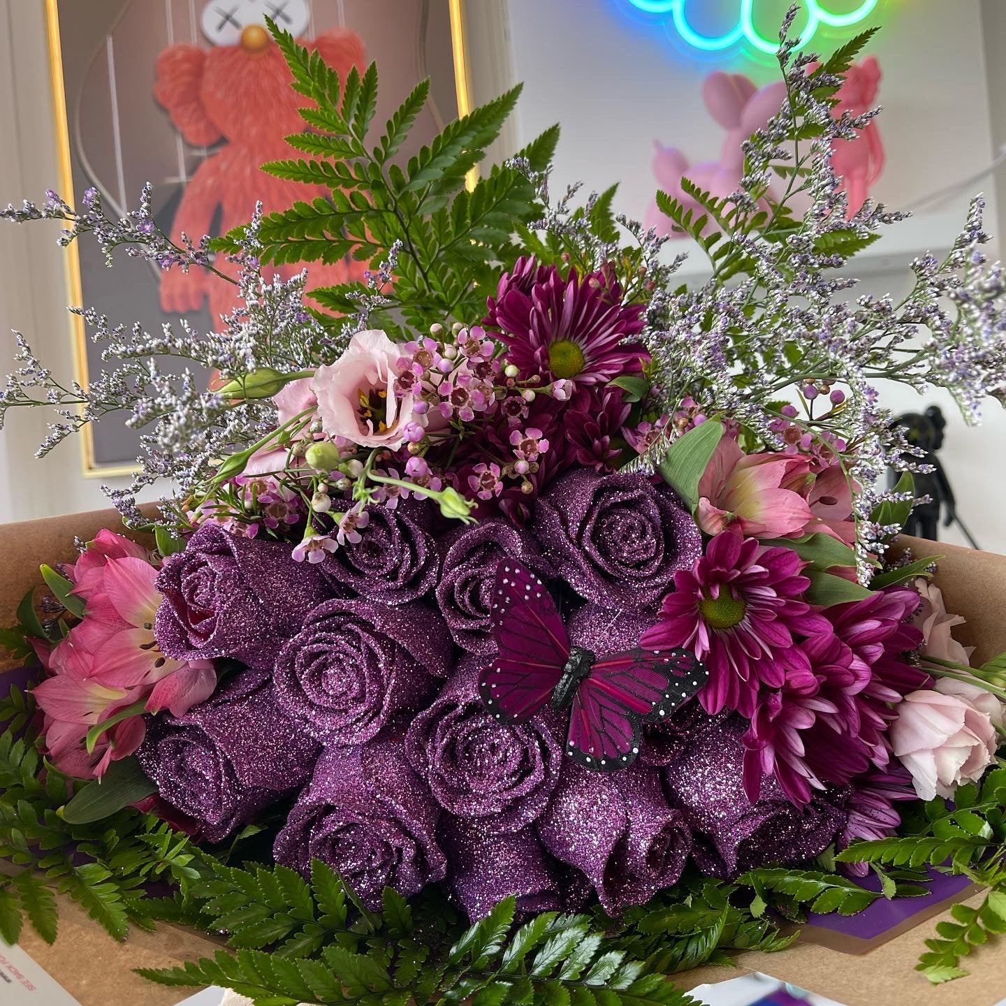 Purple glitter roses 🫶🏽 #detroitflorist #flowertiktok #glitterroses , Roses