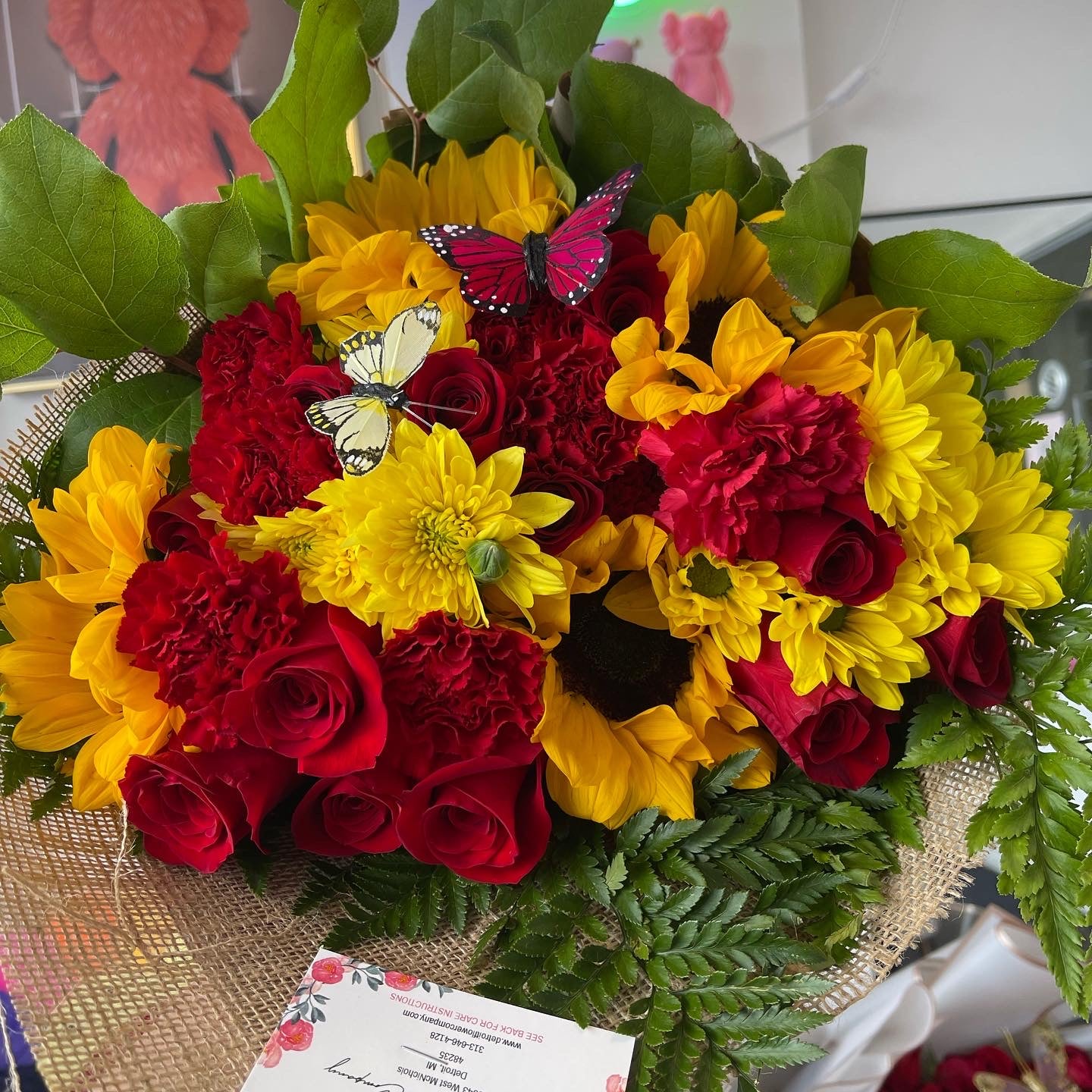 Wrapped Roses & Sunflowers