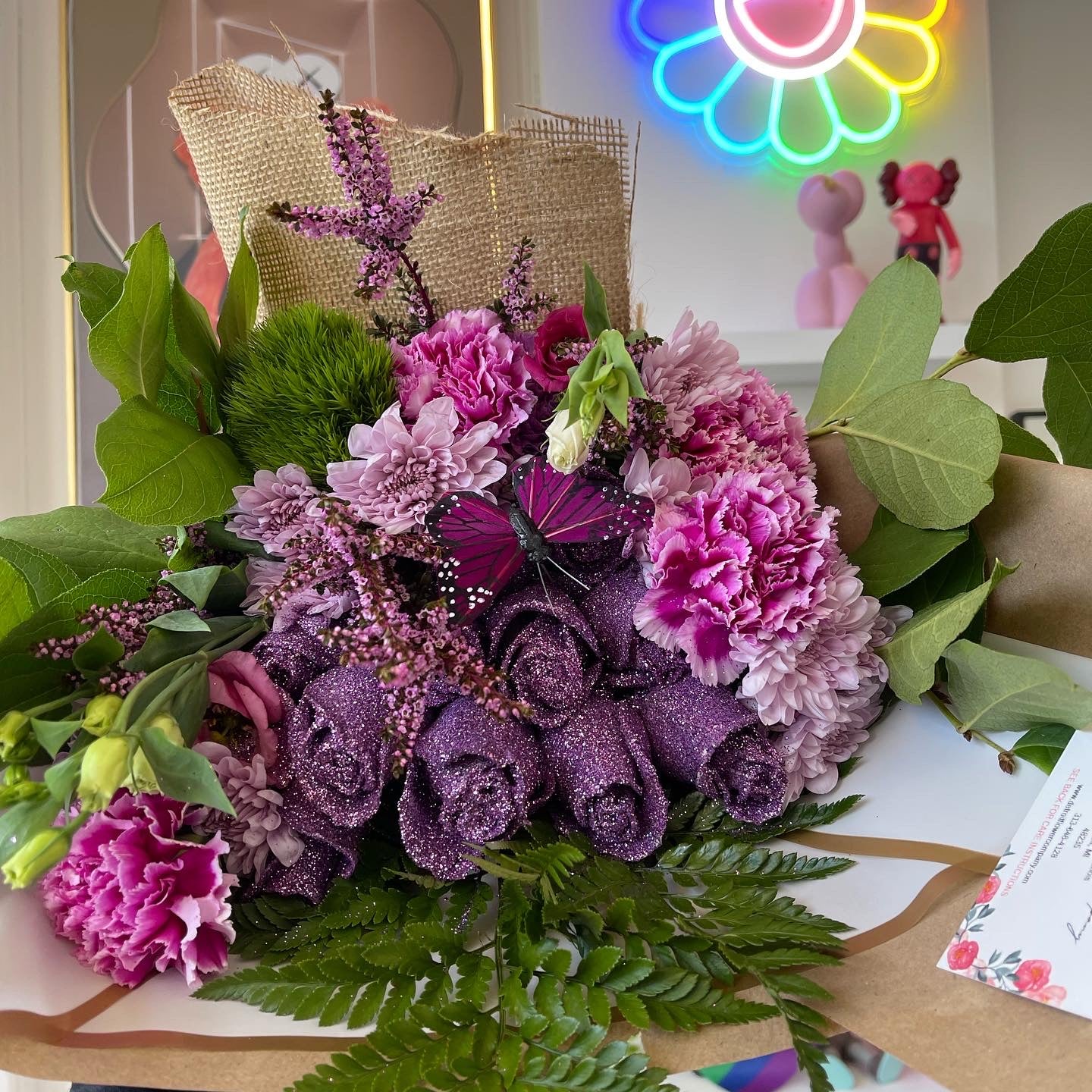 Purple glitter roses 🫶🏽 #detroitflorist #flowertiktok #glitterroses , Roses